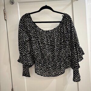 Express Black and White Polka Dot off the Shoulder Blous